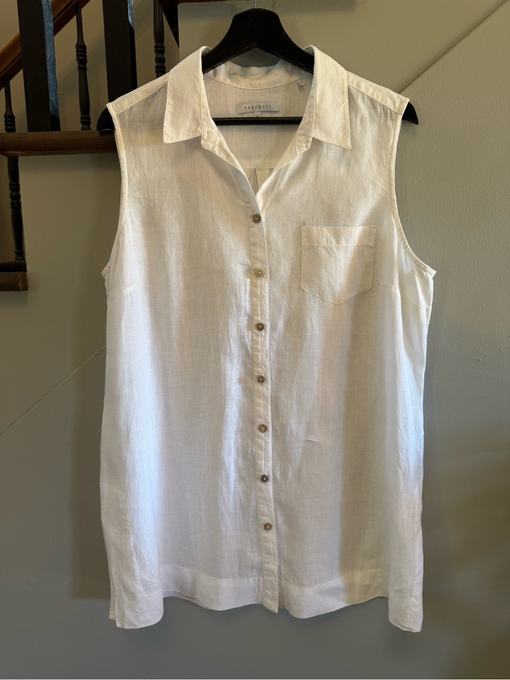 Foxcroft Sleeveless Button-Front White Linen Top